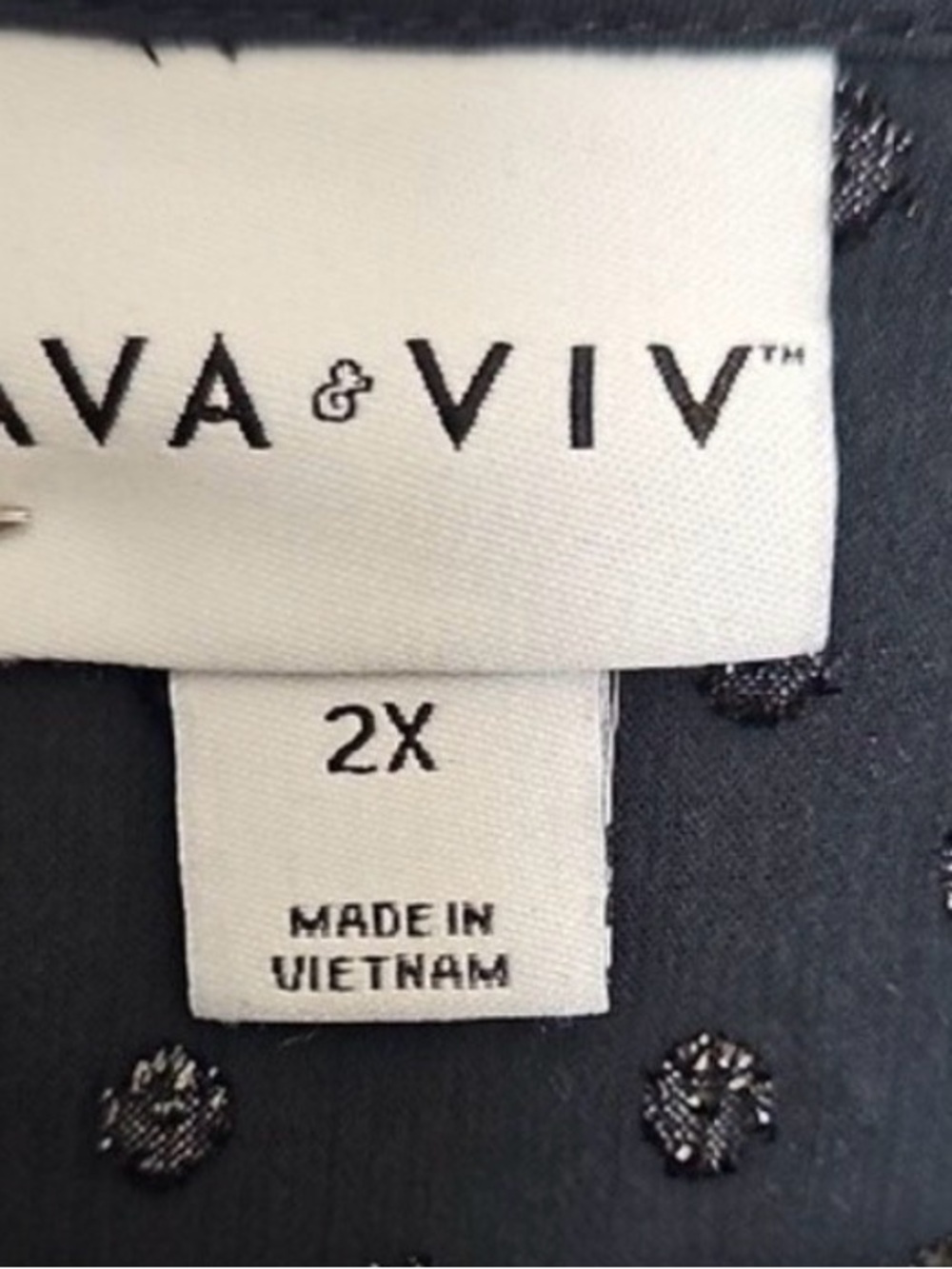 Ava & Viv Black Metallic Clip Dot Blouse Tassel Tie Long Sleeve 2X Plus Size - Picture 5 of 8
